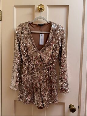 NWT Dynamite Gold Sequin Romper Size XS